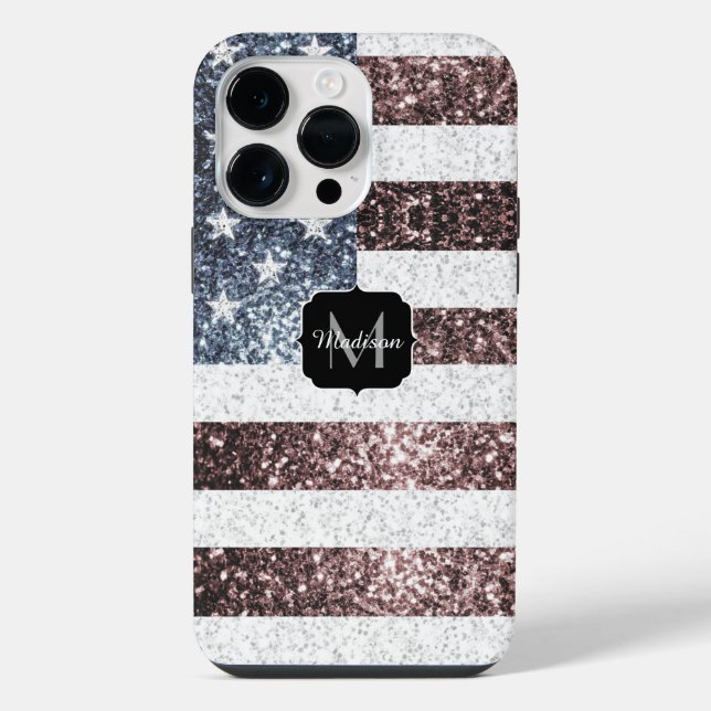 Coque iPhone Rouge Blanc Bleu Rustique Paillettes Monogramme dr (Verso)