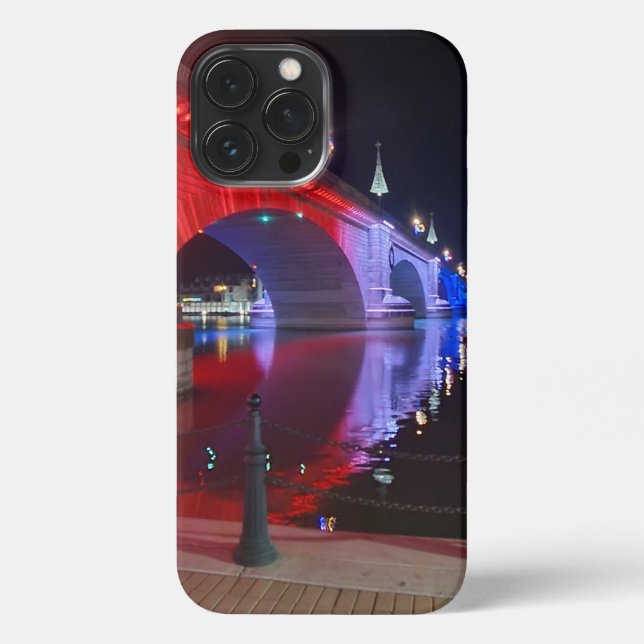 Coque iPhone Rouge, blanc et bleu London Bridge Lake Havasu (Verso)