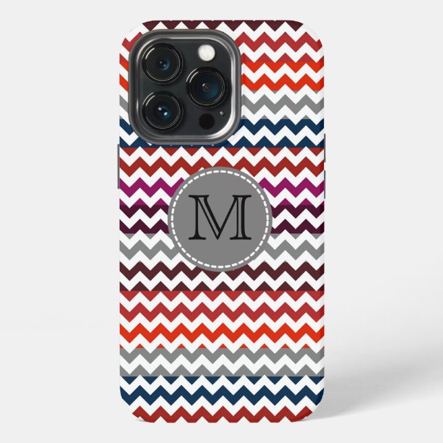 Coque iPhone Rouge Blanc Gris Chevron Zigzag Monogramme (Dos)
