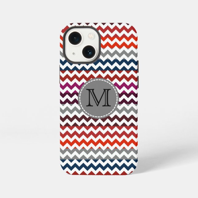 Coque iPhone Rouge Blanc Gris Chevron Zigzag Monogramme (Verso)