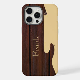 Coque iPhone 15 Pro Max Rouge Bois & Tan Brown Couleur Nom du bloc Guitare