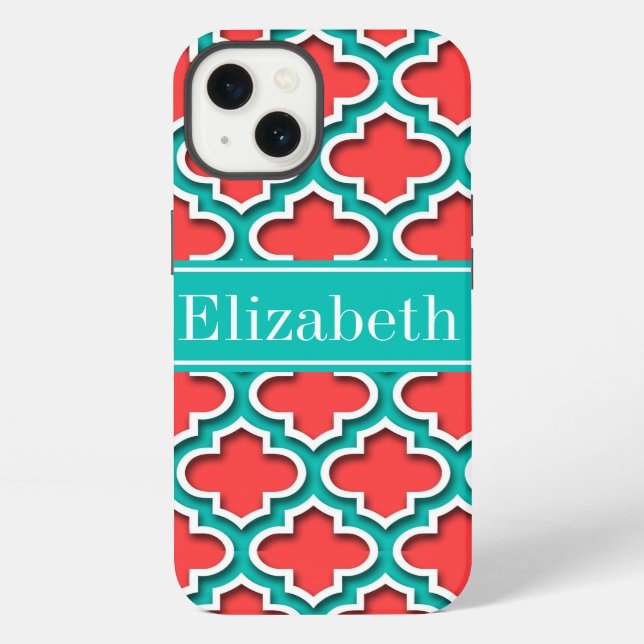 Coque iPhone Rouge corail, sarcelle Marque de monogramme maroca (Verso)