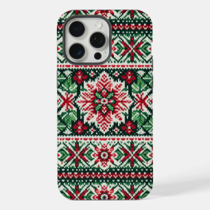 Coque iPhone 15 Pro Max rouge et vert de Noël/hiver île fair
