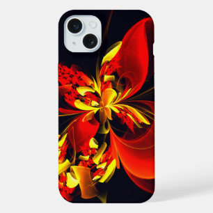Coque iPhone 15 Plus Rouge Jaune Floral Moderne Résumé Modèle Art #10