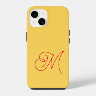 Coque Pour iPhone 14 Rouge Jaune Monogramme Classique Écriture Simple