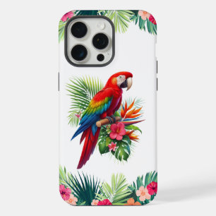 Coque iPhone 15 Pro Max Rouge macaw tropical floral