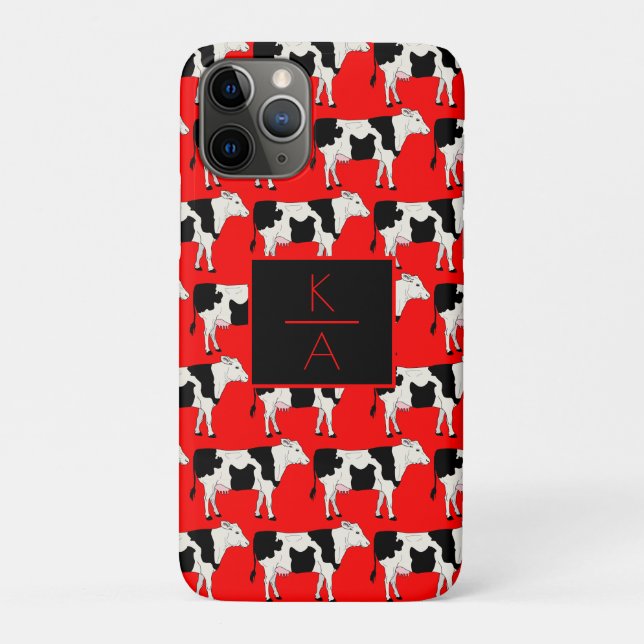 Coque iphone rouge Monogramme à la mode pour vache (Dos)
