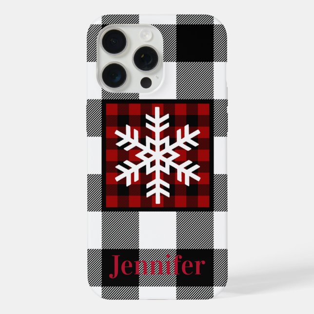 Coque iPhone Rouge, noir, blanc Plaid de buffle, Flocon de neig (Verso)