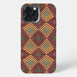 Etui iPhone 13 Pro Max rouge orange vert Diamants Tribaux Motif Africain