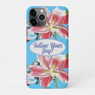Coque iPhone 11Pro Rouge rose Lys floral Bleu Votre joie
