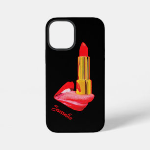 Coque iPhone 12 Mini Rouge rouge à lèvres sur la langue avec personnali