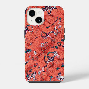Coque Pour iPhone 14 Rouge Sarcelle Noir Blanc Tacheté Graphique Abstra