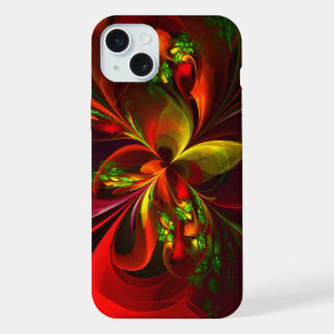 Coque iPhone 15 Plus Rouge vert moderne Floral Abstrait Art Motif #05