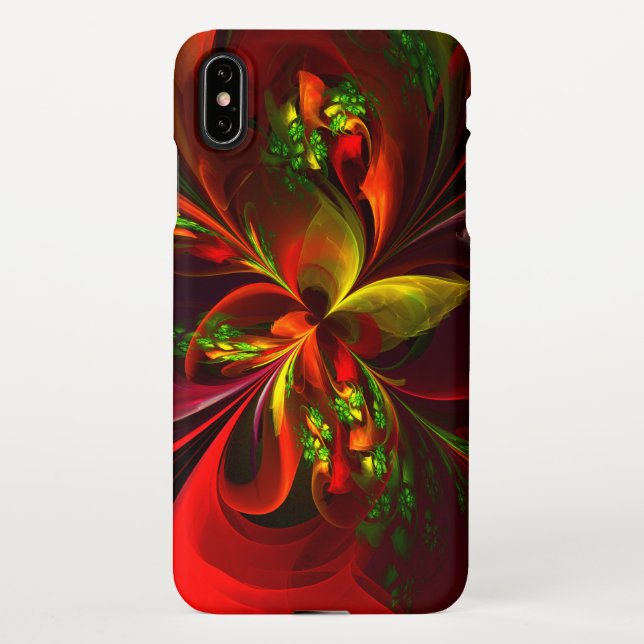 Coque iPhone Rouge vert moderne Floral Abstrait Art Motif #05 (Dos)