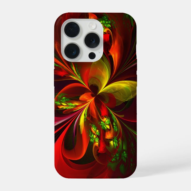 Coque iPhone Rouge vert moderne Floral Abstrait Art Motif #05 (Verso)