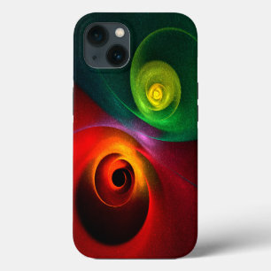 Etui iPhone 13 Rouge Vert Yin Yang Moderne Motif d'Art Abstrait #
