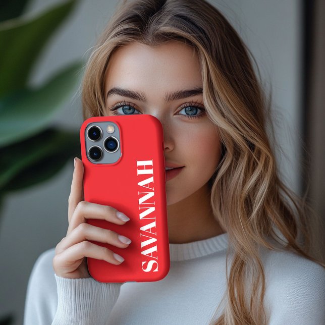 Coque iPhone Rouge vif nom personnalisé simple (Créateur téléchargé)