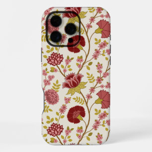 Coque iPhone 16 Pro Max Rouges Roses Or Crème Grand Motif Floral Jacobéen
