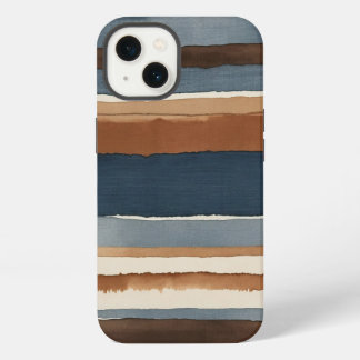 Etui iPhone 13 Rouille bleu denim et rayures marron