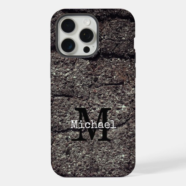 Coque iPhone Route en asphalte fissurée lignes grises Monogramm (Verso)