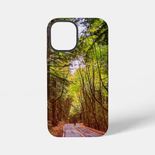 Coque iPhone 12 Mini Route Mouillée à Travers les Arbres Verts en Autom