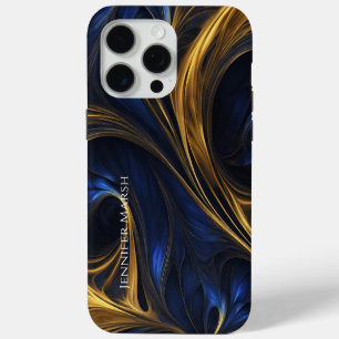 Coque iPhone 15 Pro Max Royal Blue Gold Abstrait Swirl