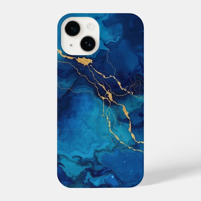 Coque iPhone Royal Blue & Gold Marble Phone Case (Verso)