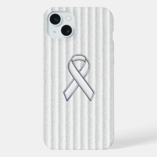 Coque iPhone 15 Plus Ruban de sensibilisation Blanc sur Blanc à rayures