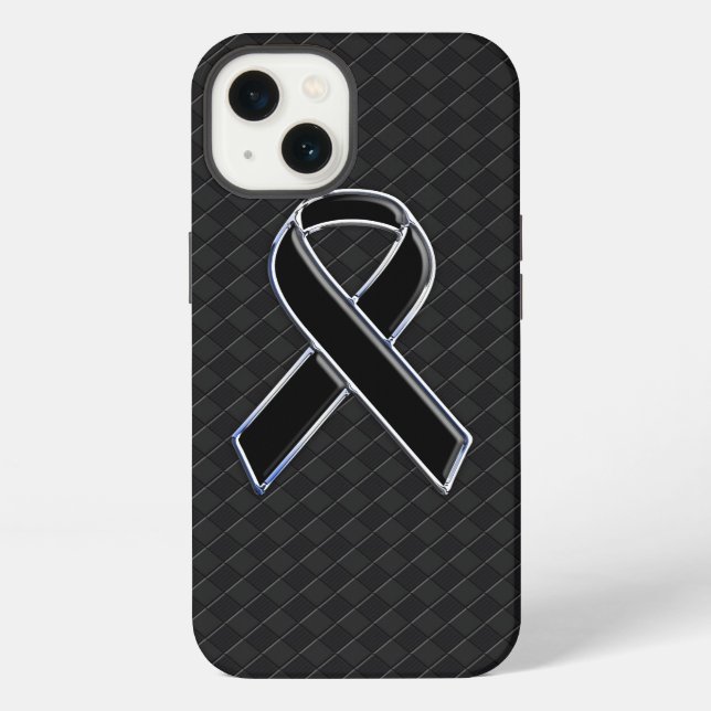 Coque iPhone Ruban de sensibilisation de style chrome noir chic (Verso)