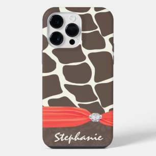 Coque Pour Pour iPhone 14 Pro Max Ruban imprimé Motif Giraffe et strass