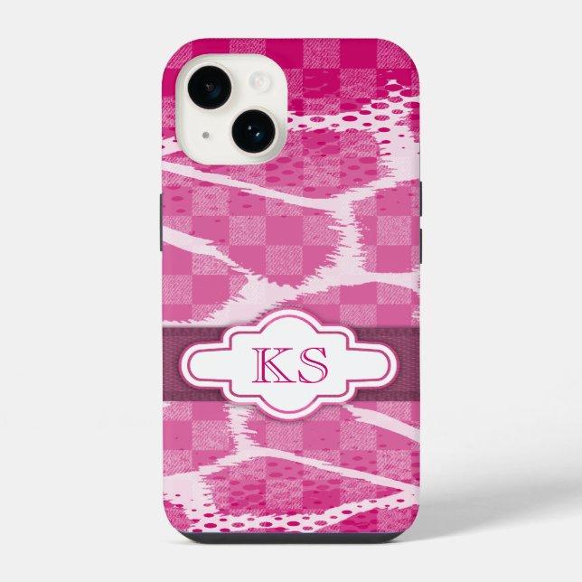 Coque iPhone Ruban monogramme violet rose vif  (Verso)