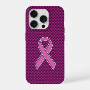Coque iPhone 15 Pro Ruban Rose de Sensibilisation en Fibre de Carbone