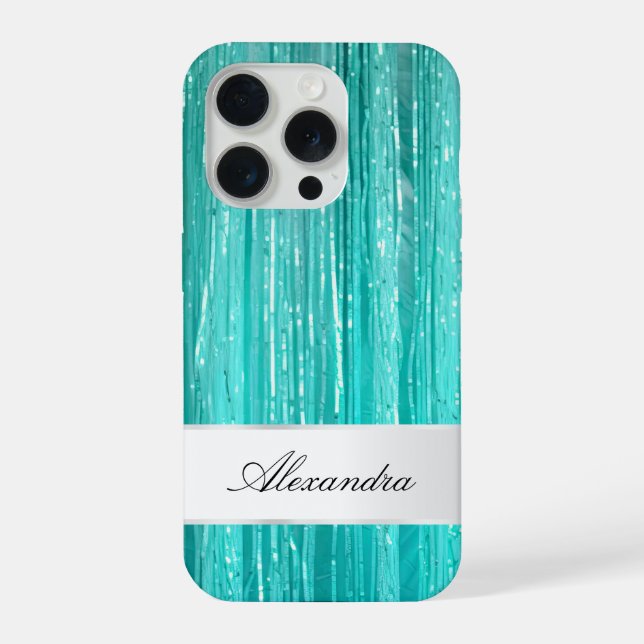 Coque iPhone Rubans Pailletés Glamour Aqua Menthe Féminin (Verso)