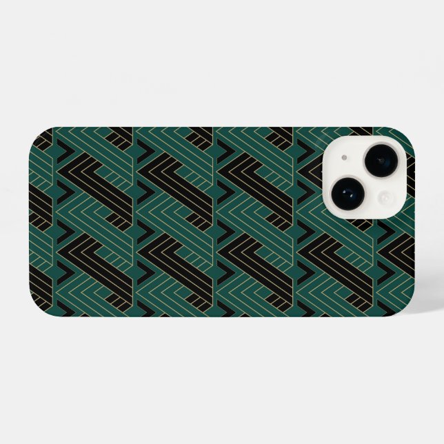 Coque iPhone Rubans verts Motif Art déco (Verso Horizontal)