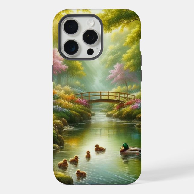 Coque iPhone Ruisseau printanier avec canards/fleurs (Verso)