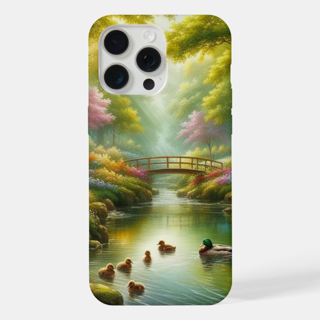Coque iPhone Ruisseau printanier avec canards/fleurs (Verso)