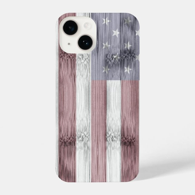 Coque iPhone Russe Rouge Blanc Bleu Bois américain drapeau Amér (Verso)