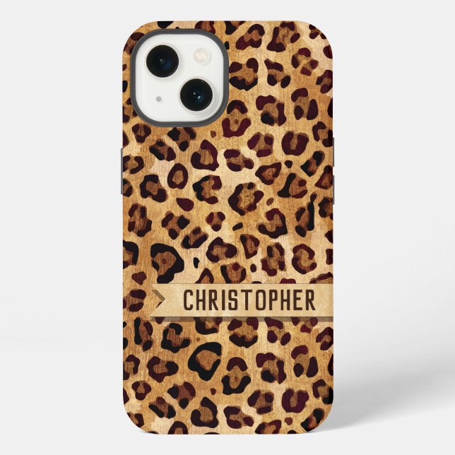 Coque iPhone Rustic Empreinte de léopard Skin Ajouter un nom (Verso)