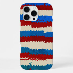 Coque iPhone 16 Pro Max Rustique rouge, blanc et bleu Torn Motif rayé