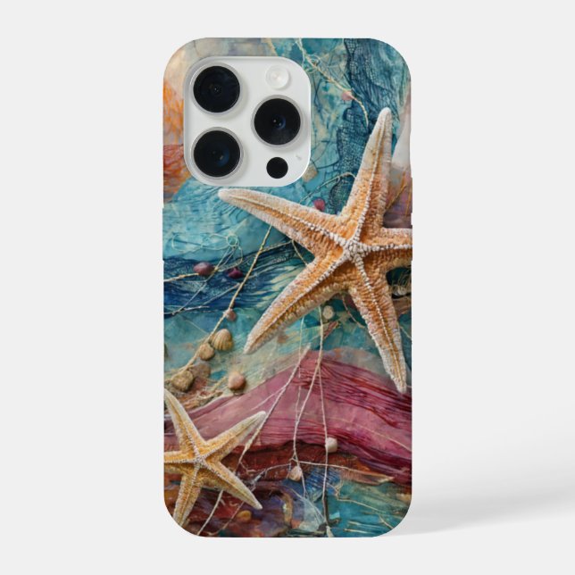 Coque iPhone Sable et mer parsemés d'étoiles, vie marine côtièr (Verso)
