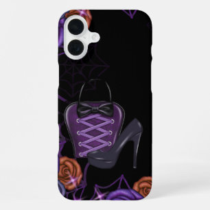 COQUE iPhone 16 PLUS SAC ET TALONS HAUTS POUR HALLOWEEN NOIR ORANGE VIO