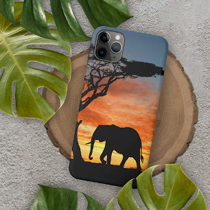 Coque iPhone 11Pro Max Safari africain coloré Sunset Elephant Silhouette