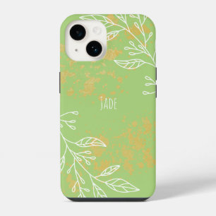 Coque Pour iPhone 14 Sage Élégant Floral Doré