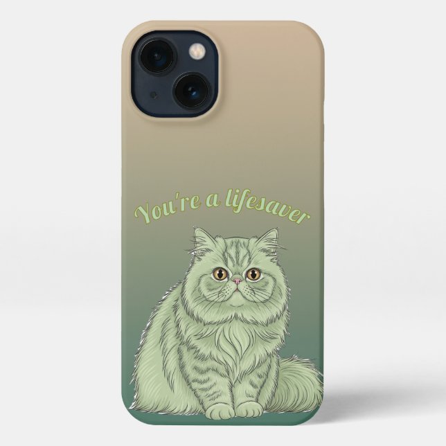 Coque iPhone Sage Green Artistic Fluffy Persian Cat Quote (Verso)