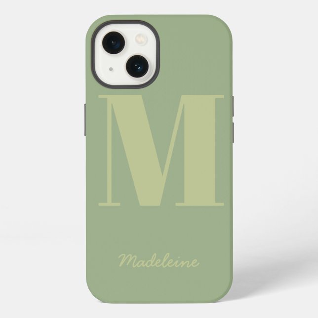 Coque iPhone Sage Green Moderne Monogramme minimal Nom initial (Verso)