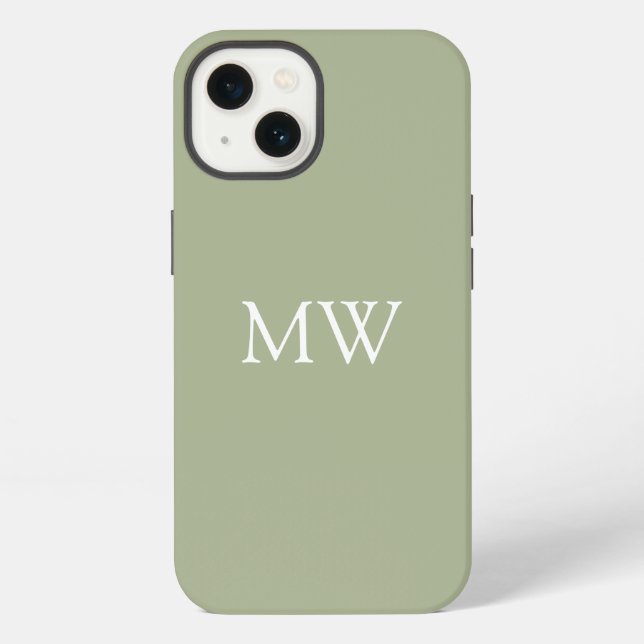 Coque iPhone Sage Green Monogrammes Initiales Boho tendance (Verso)