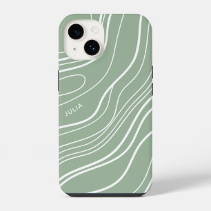 Coque Pour iPhone 14 Sage Green Wave Moderne Personnalisé