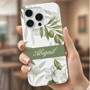 Coque iPhone 15 Pro Sage Intemporel Olive Aquarelle Chic Nom