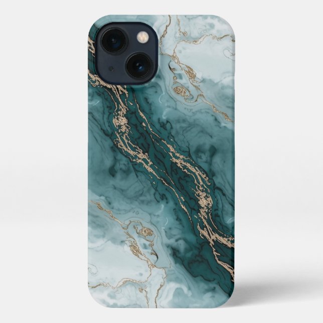Coque iPhone Sage Teal & Gold Marble Phone Case (Verso)