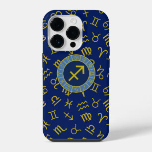 Coque Pour iPhone 14 Plus Sagittaire Zodiac+Astrologie Symboles Ptn Gld+Blue
